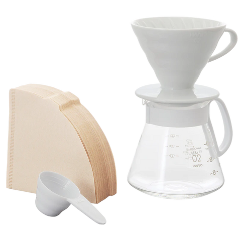 Hario V60 02 Seramik Kahve Demleme Seti (Beyaz)