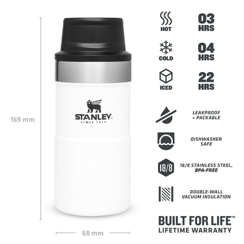 Stanley 0.25L İnce Gövde Classic Trigger-Action Travel Mug - Polar Beyaz